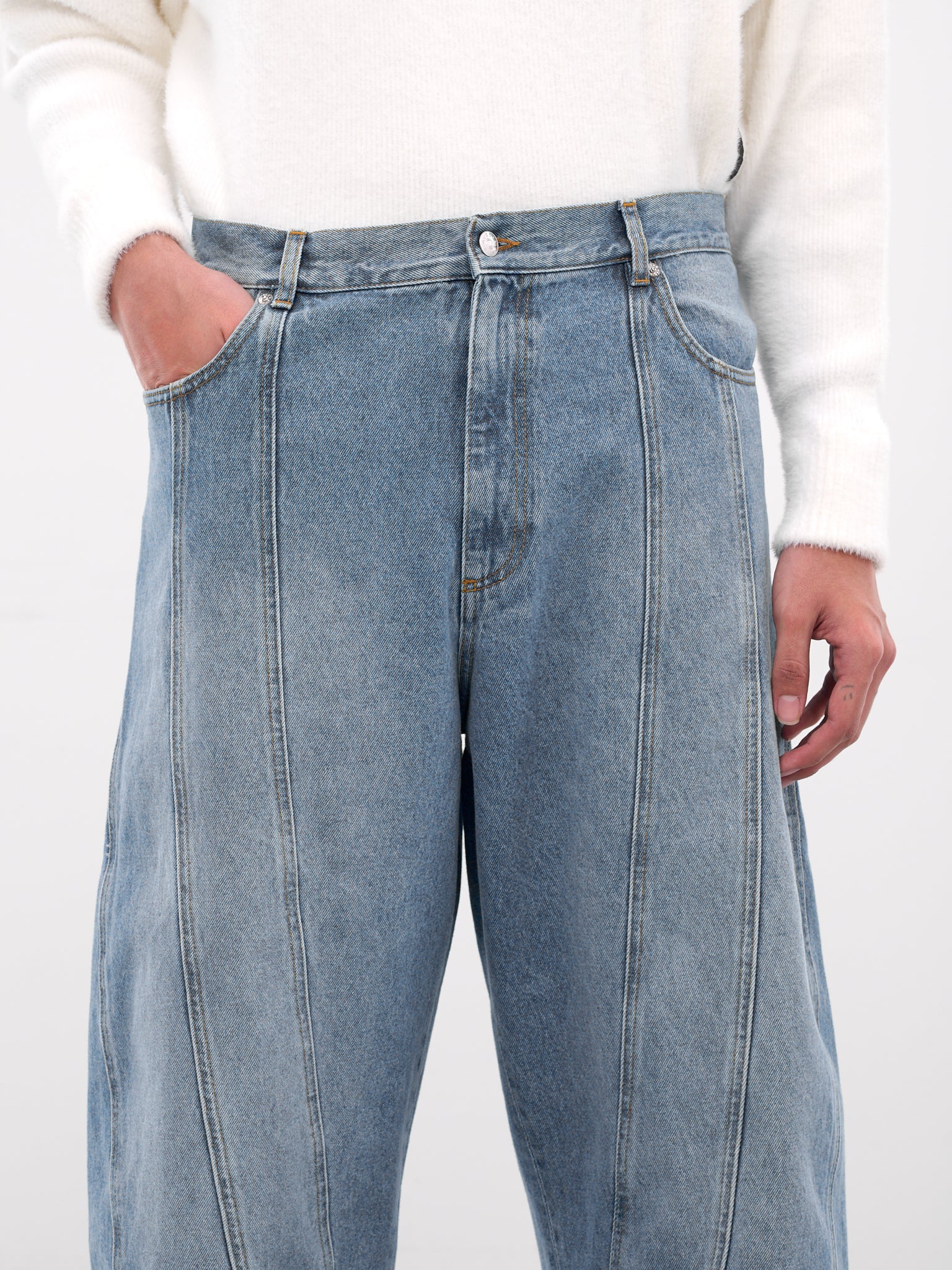 Blue Denim Baggy Twisted Jeans (25F6PA0515211-MEDIUM-BLUE)