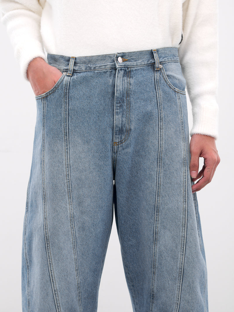 Blue Denim Baggy Twisted Jeans (25F6PA0515211-MEDIUM-BLUE)