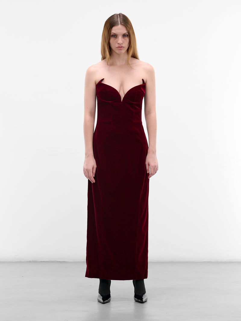 Burgundy Velvet Spike Maxi Dress (25F1R01708477-BLOOD-RED)