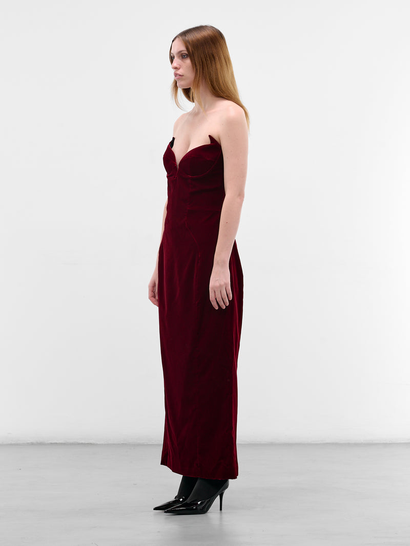 Burgundy Velvet Spike Maxi Dress (25F1R01708477-BLOOD-RED)