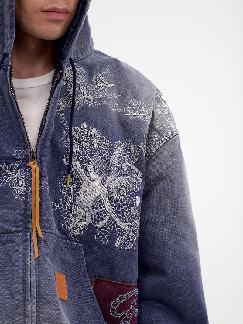 Vintage Effect Embroidered Zip Hoodie (25FW-JK-02-BLUE)