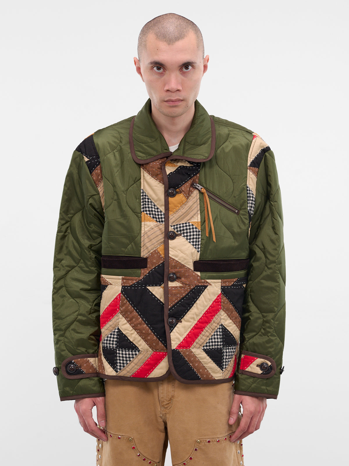 Beige Patchwork Quilted Nylon Jacket (25FW-JK-06-BEIGE)