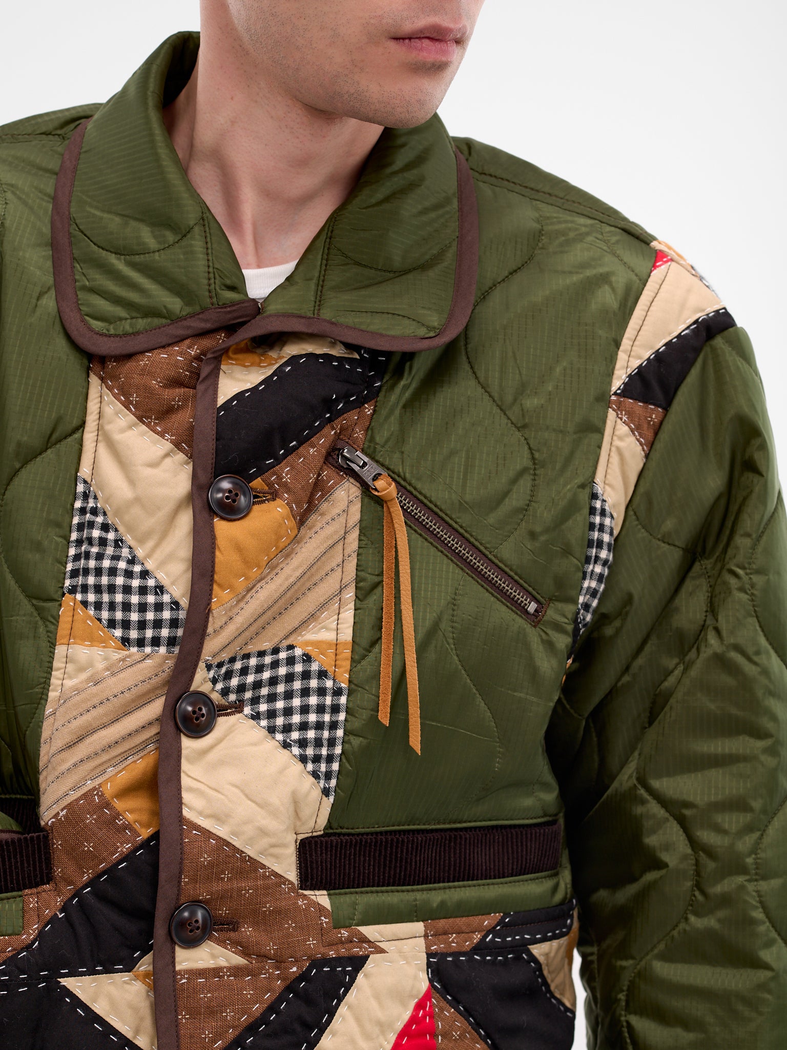 Beige Patchwork Quilted Nylon Jacket (25FW-JK-06-BEIGE)