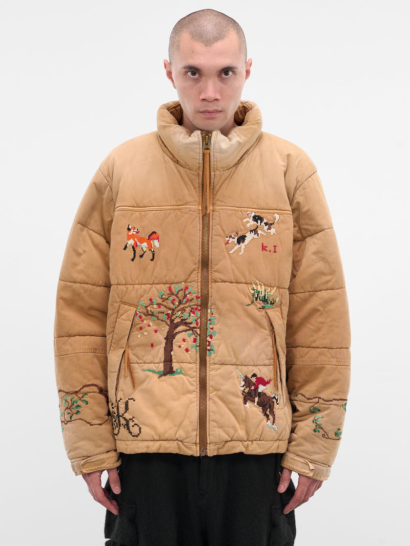 Embroidered Graphic Vintage Puffer Jacket (25FW-JK-07-BEIGE)