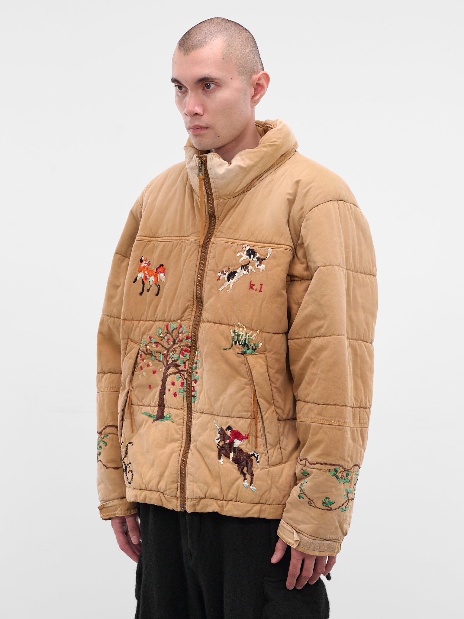 Embroidered Graphic Vintage Puffer Jacket (25FW-JK-07-BEIGE)