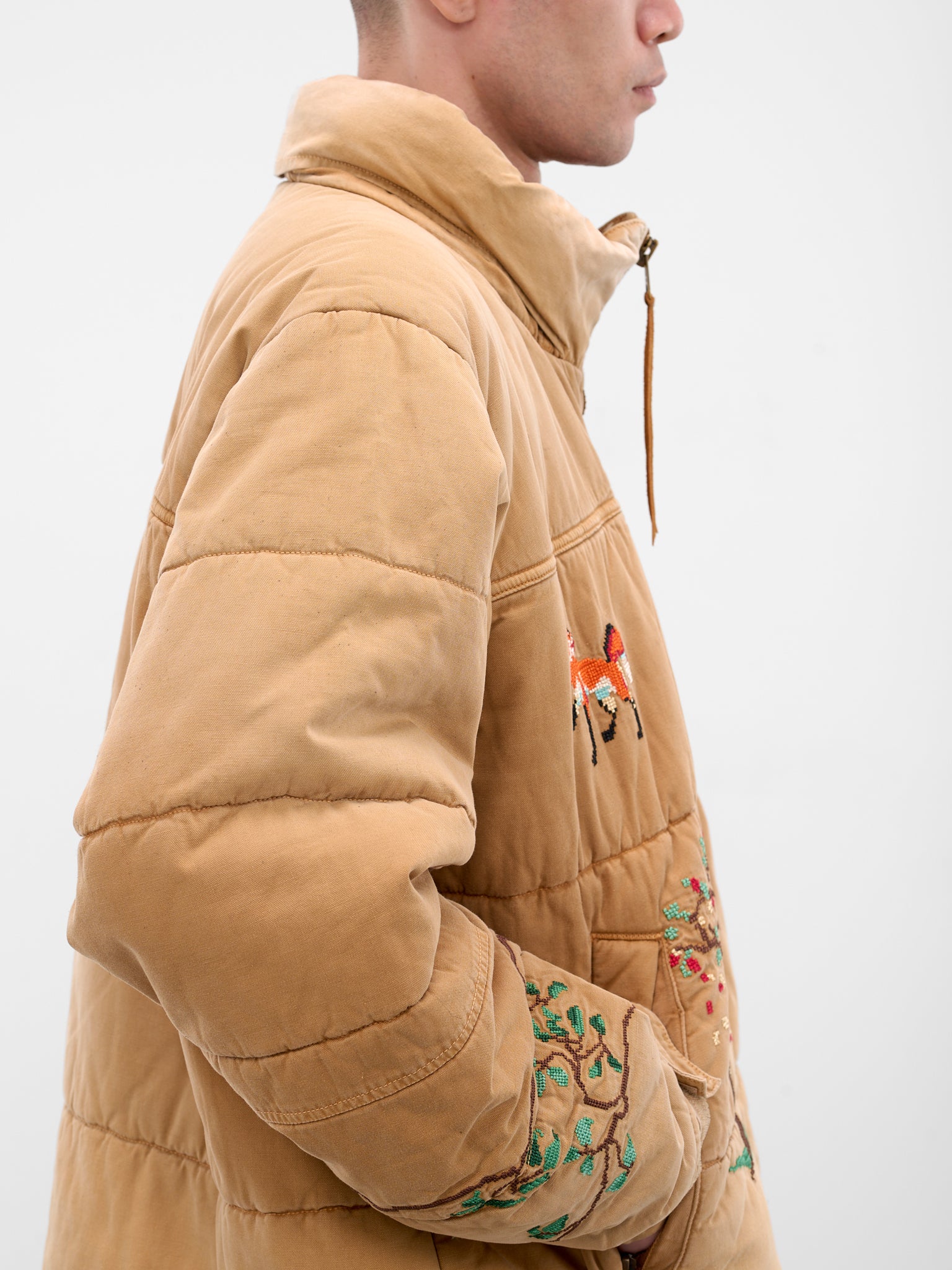 Embroidered Graphic Vintage Puffer Jacket (25FW-JK-07-BEIGE)