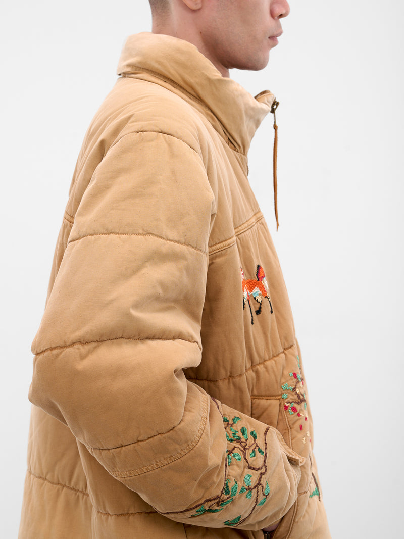 Embroidered Graphic Vintage Puffer Jacket (25FW-JK-07-BEIGE)