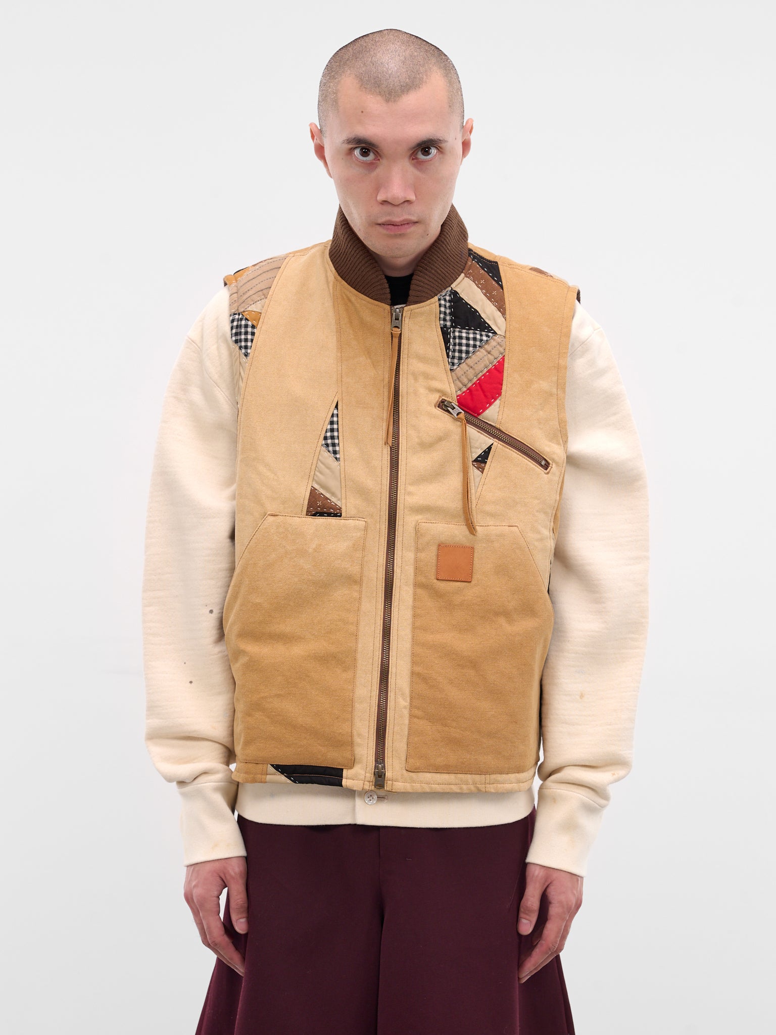 Beige Patchwork Quilt Work Vest (25FW-V-01-BEIGE)