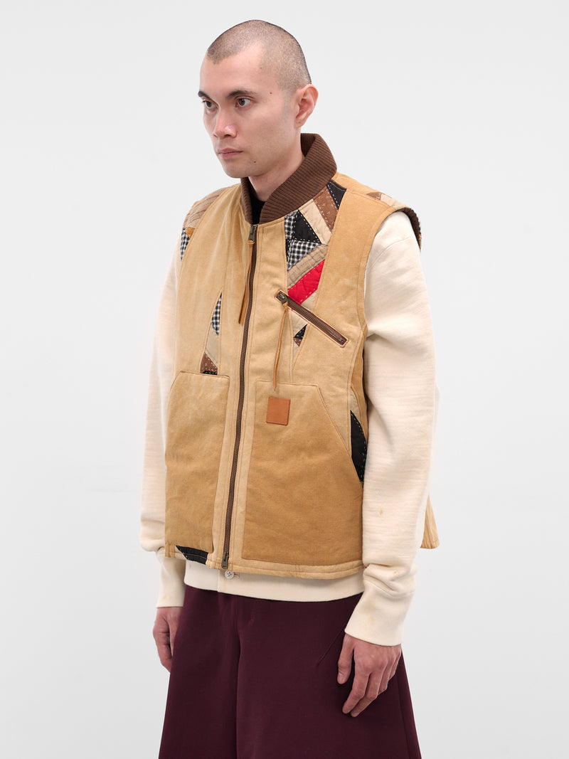 Beige Patchwork Quilt Work Vest (25FW-V-01-BEIGE)