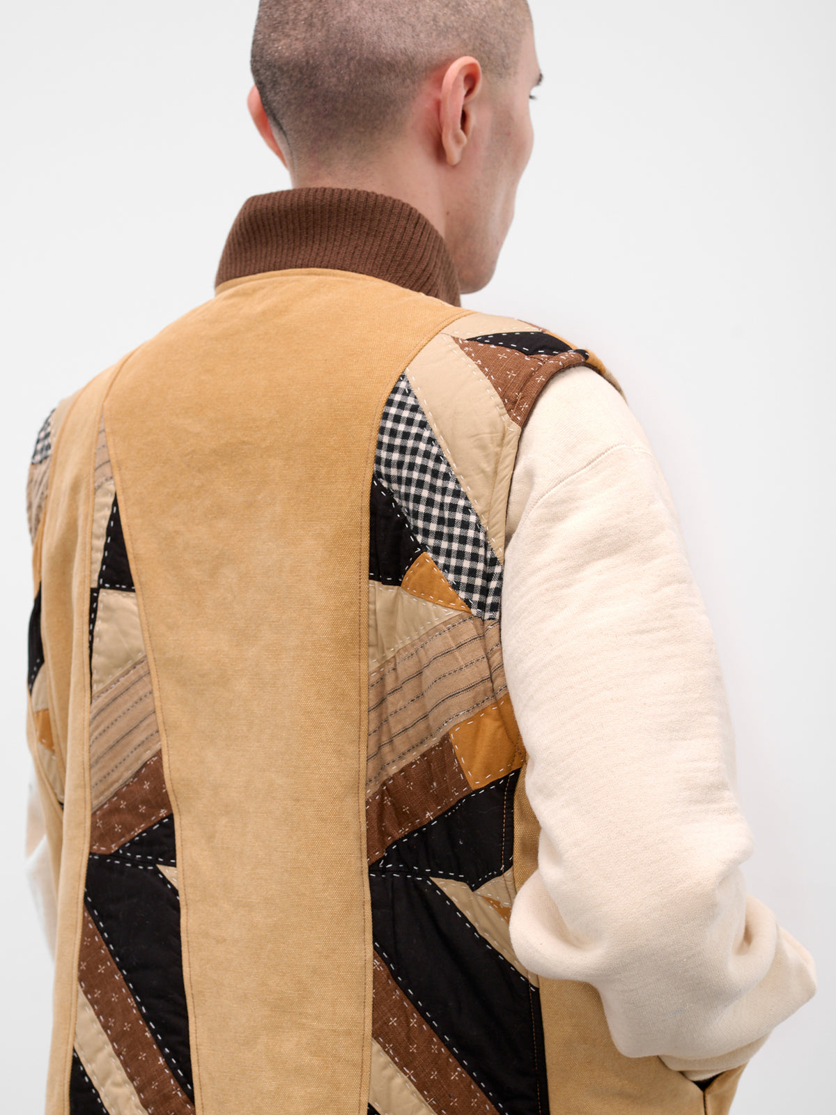 Beige Patchwork Quilt Work Vest (25FW-V-01-BEIGE)