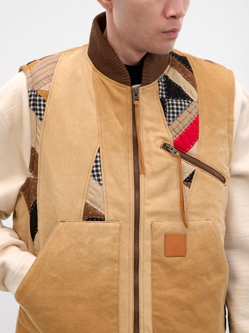 Beige Patchwork Quilt Work Vest (25FW-V-01-BEIGE)