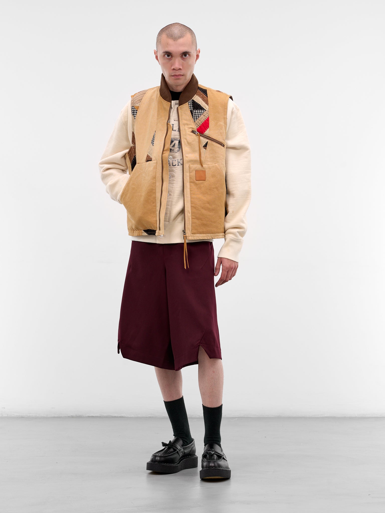 Beige Patchwork Quilt Work Vest (25FW-V-01-BEIGE)