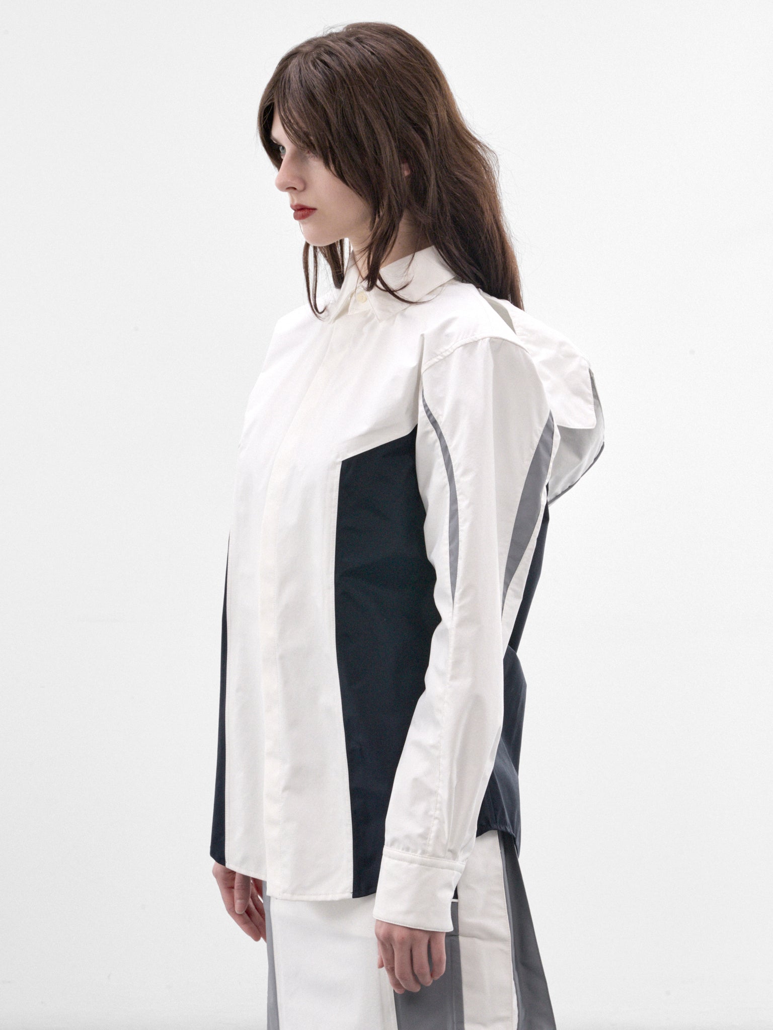 White Paneled Hooded Shirt (26-04-U-ST078-W129-WHITE-NAVY)