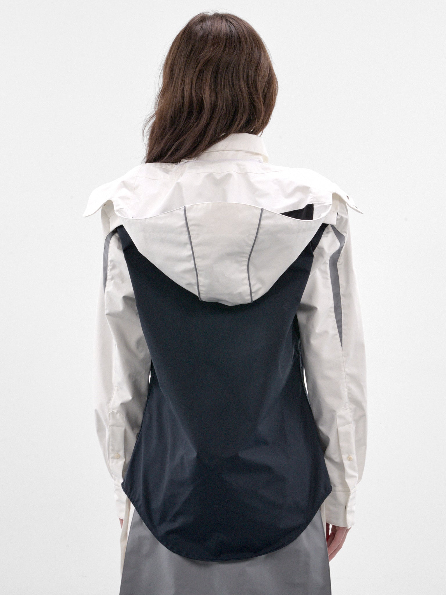 White Paneled Hooded Shirt (26-04-U-ST078-W129-WHITE-NAVY)