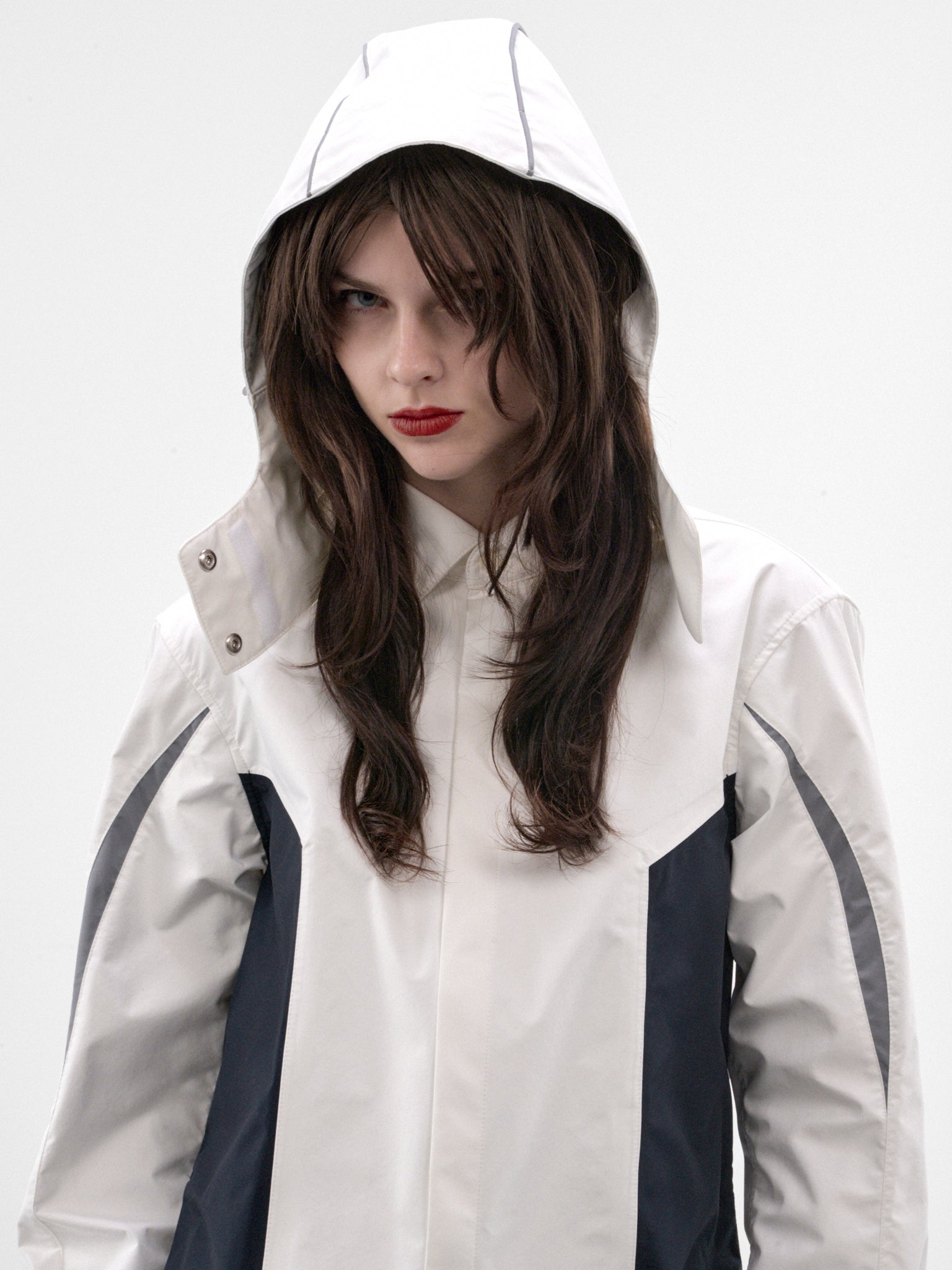 White Paneled Hooded Shirt (26-04-U-ST078-W129-WHITE-NAVY)