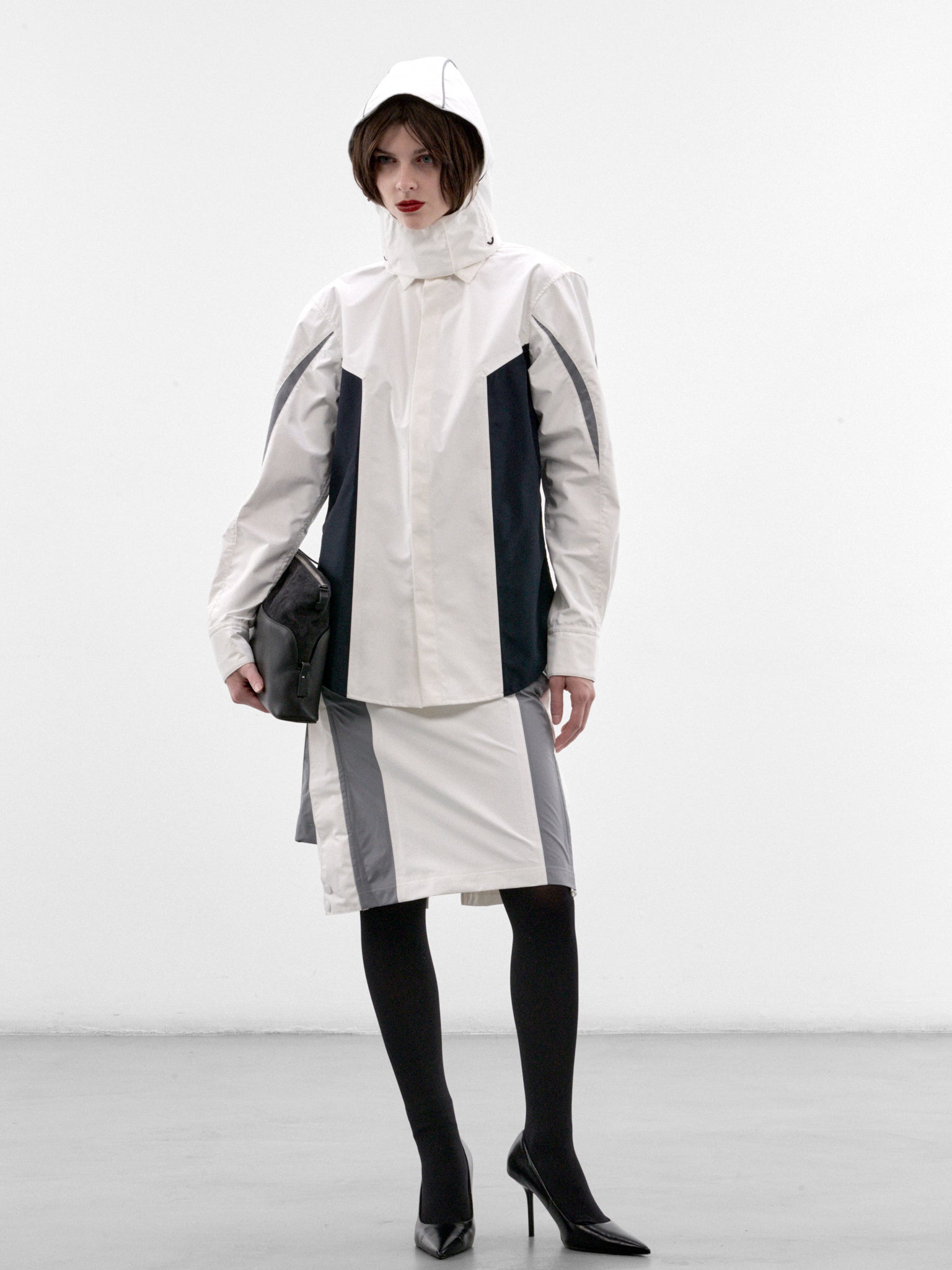 White Paneled Hooded Shirt (26-04-U-ST078-W129-WHITE-NAVY)