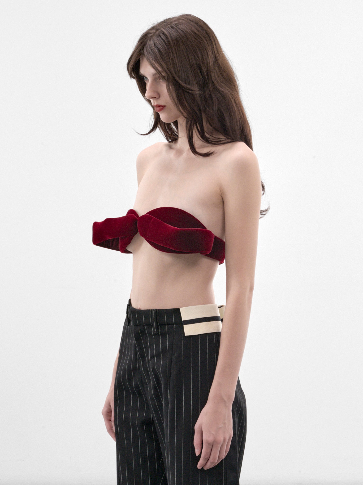 Burgundy Nylon Bow Bra (26-04-W-BR022-W086-BURGUNDY)