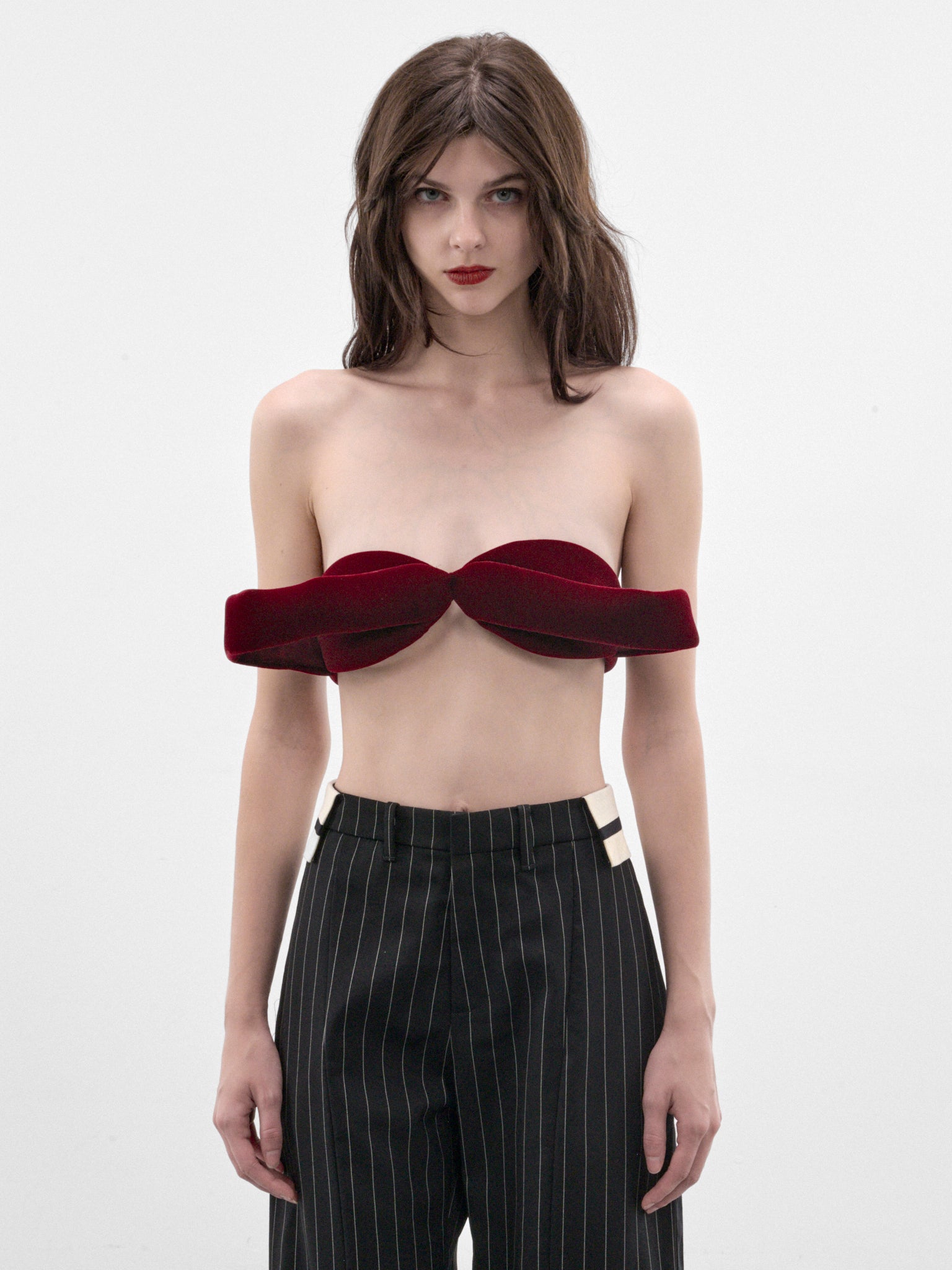 Burgundy Nylon Bow Bra (26-04-W-BR022-W086-BURGUNDY)