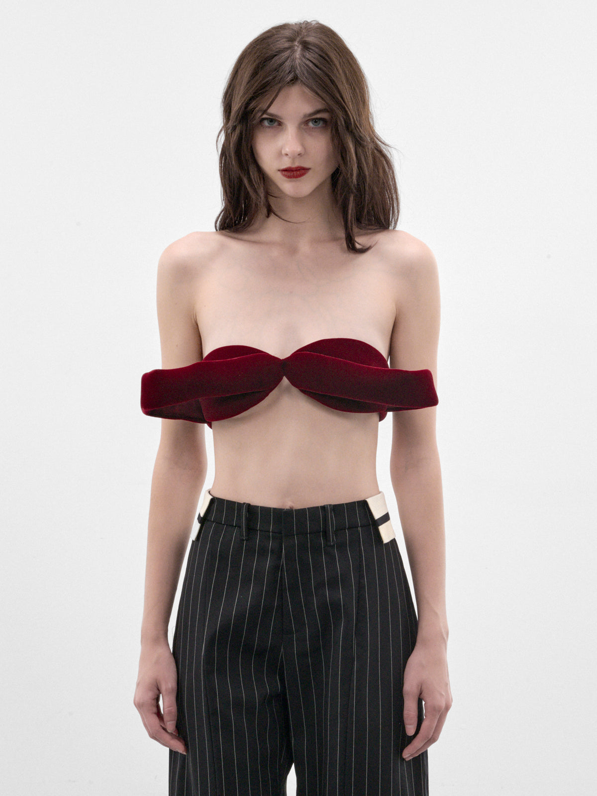 Burgundy Nylon Bow Bra (26-04-W-BR022-W086-BURGUNDY)