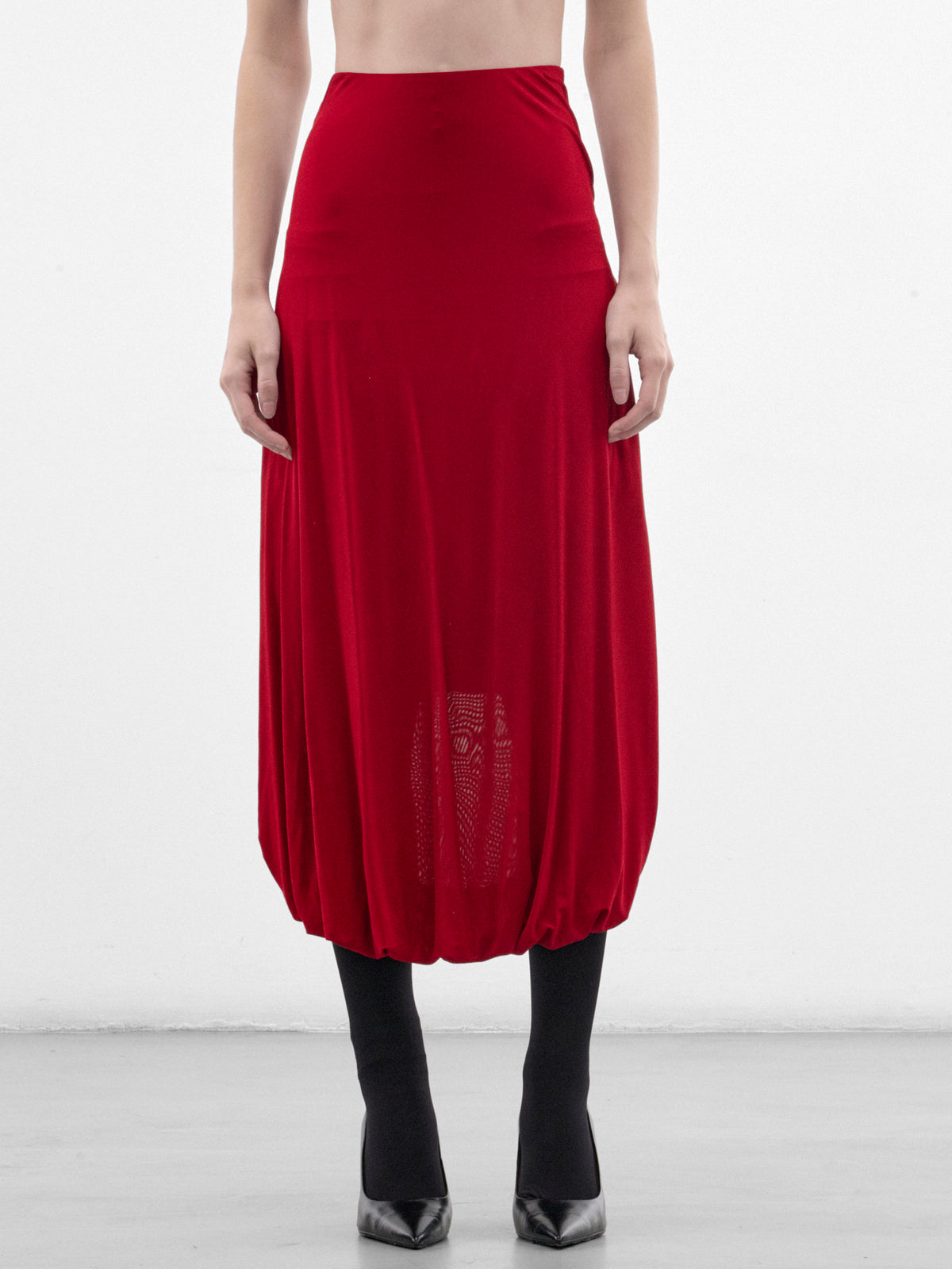 Burgundy Gathered Midi Skirt (26-04-W-DR198-J008-BURGUNDY)