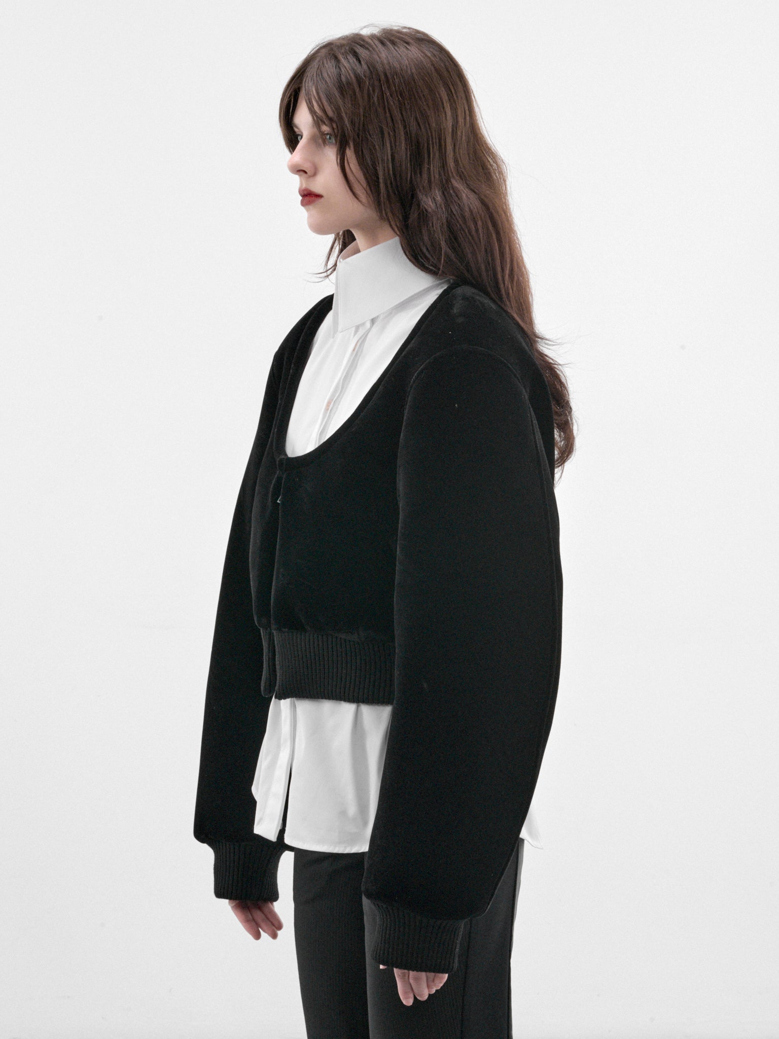 Square Black Velvet Bomber (26-04-W-OU058-W085-BLACK)