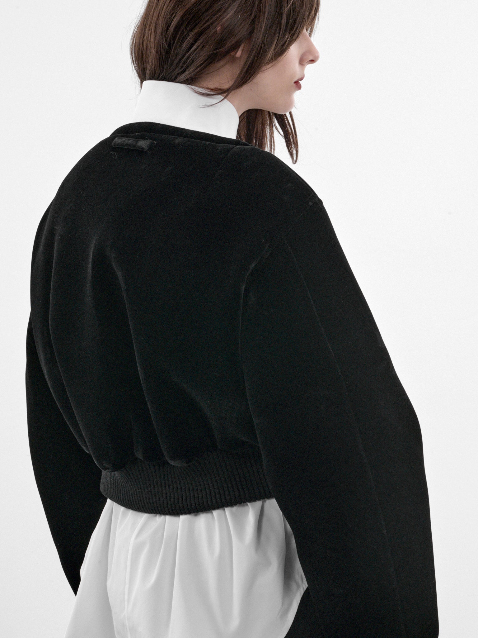 Square Black Velvet Bomber (26-04-W-OU058-W085-BLACK)
