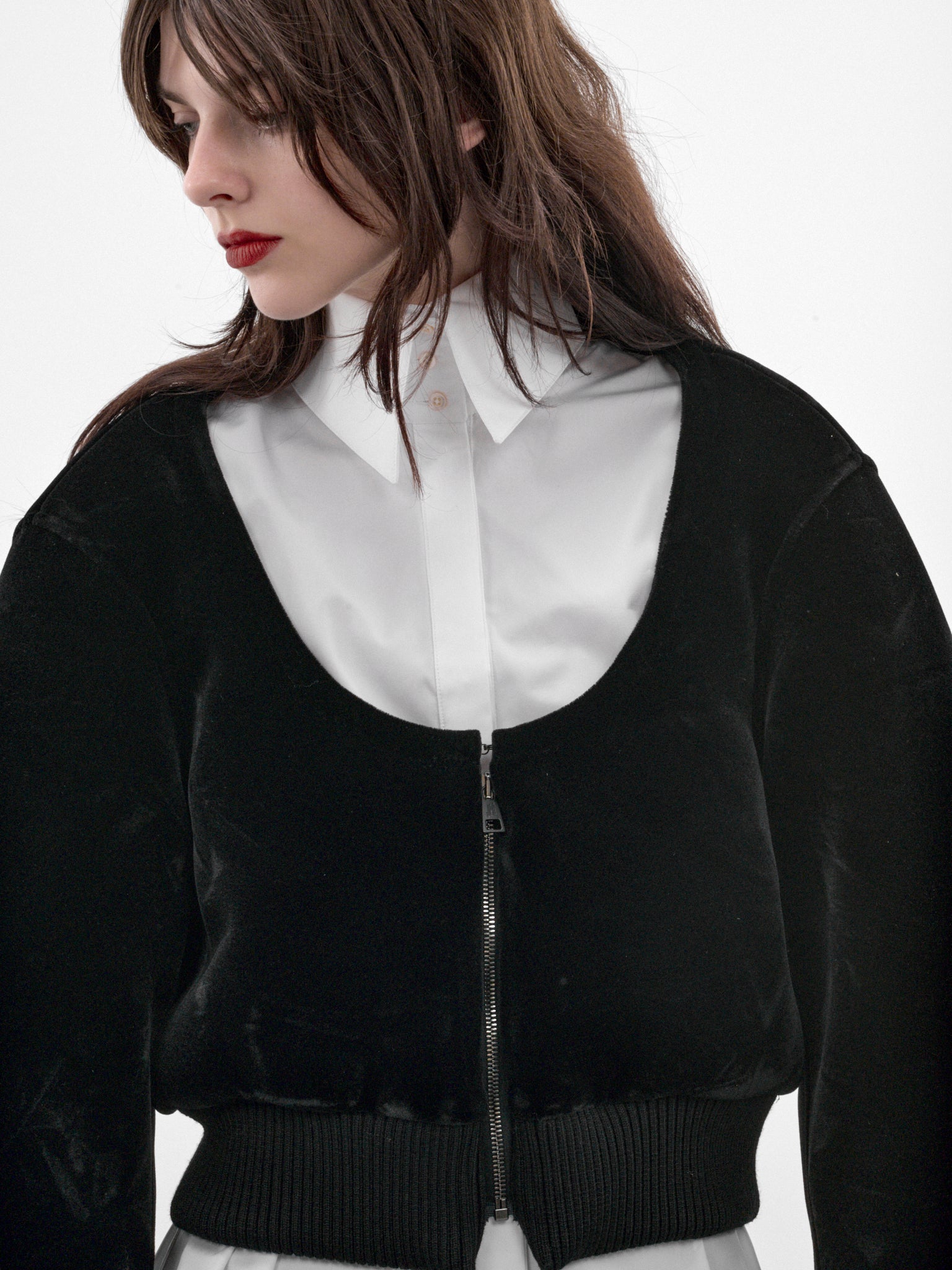 Square Black Velvet Bomber (26-04-W-OU058-W085-BLACK)