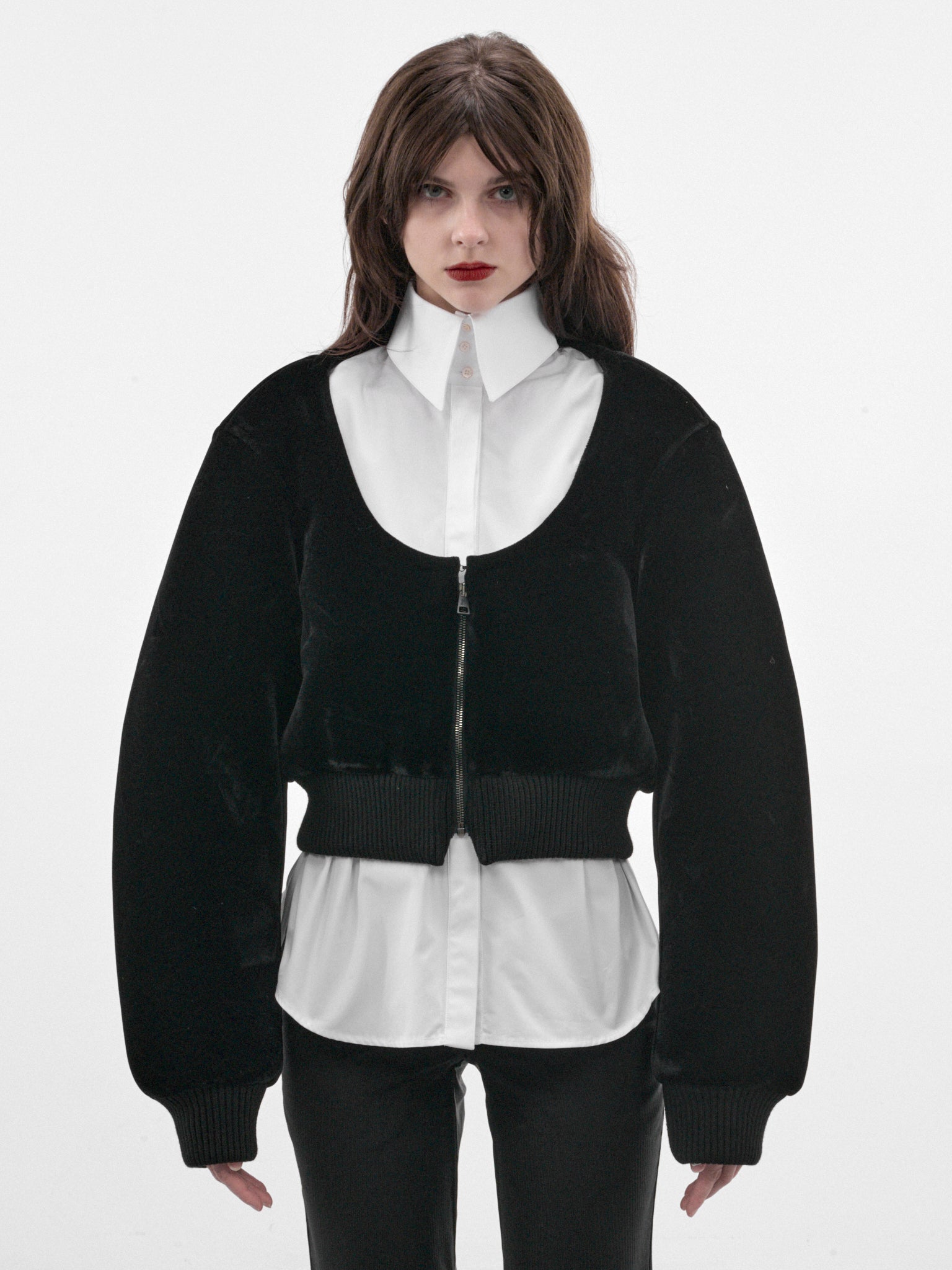 Square Black Velvet Bomber (26-04-W-OU058-W085-BLACK)