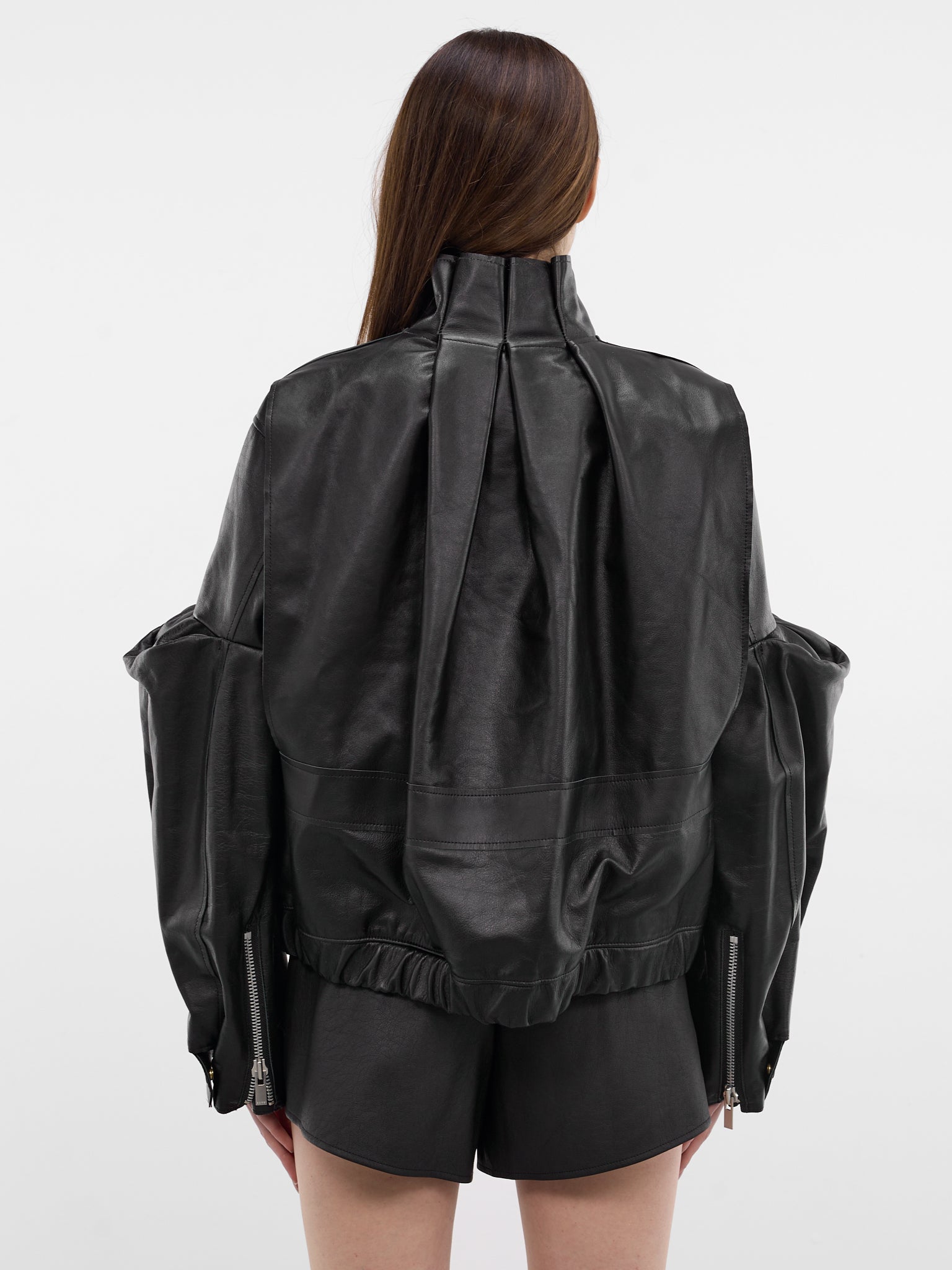 Black Leather 3D Sleeves Jacket (26-08295-001-BLACK)