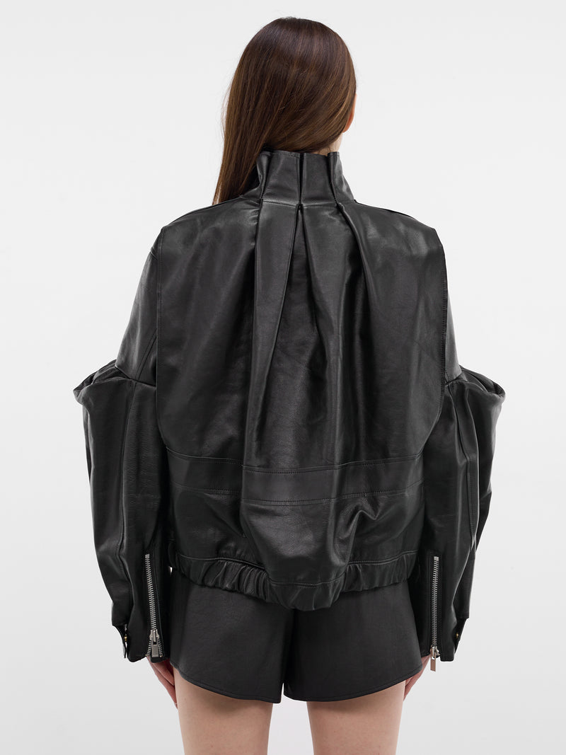 Black Leather 3D Sleeves Jacket (26-08295-001-BLACK)