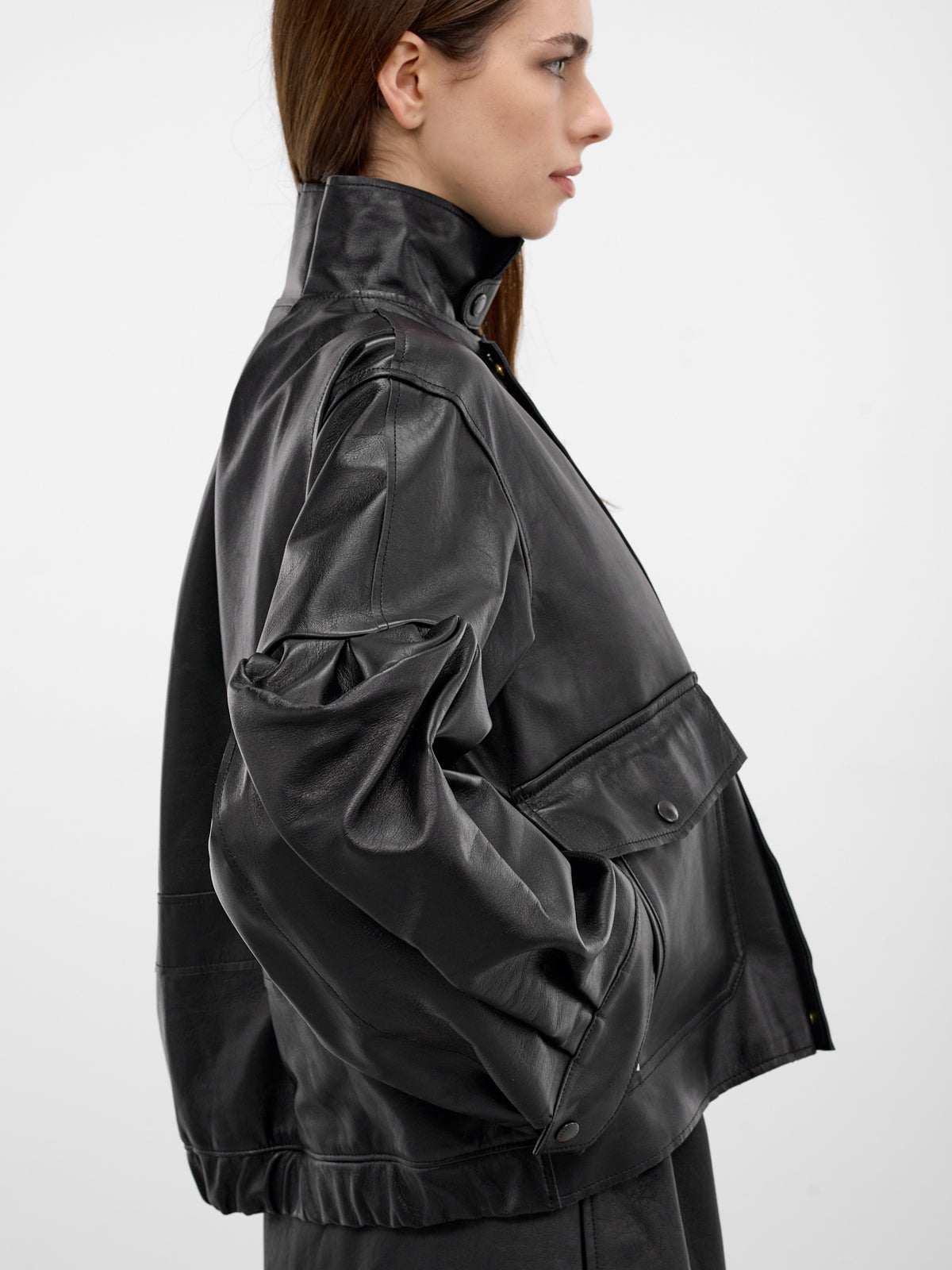 Black Leather 3D Sleeves Jacket (26-08295-001-BLACK)