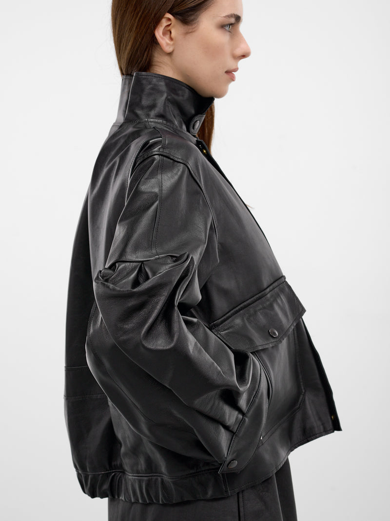Black Leather 3D Sleeves Jacket (26-08295-001-BLACK)