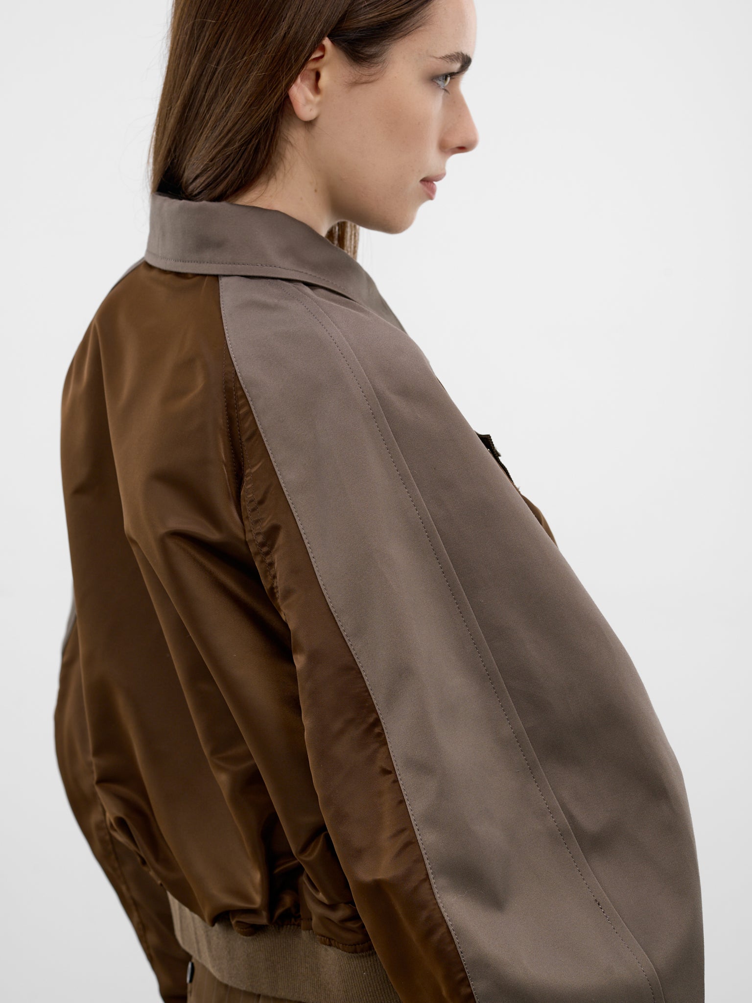 Hybrid Nylon Chino Boxy Bomber (26-08303-606-BROWN-GRAY)