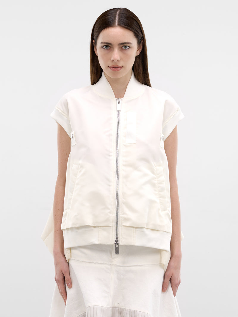 White Nylon Twill Bomber Vest (26-08305-151-OFF-WHITE)