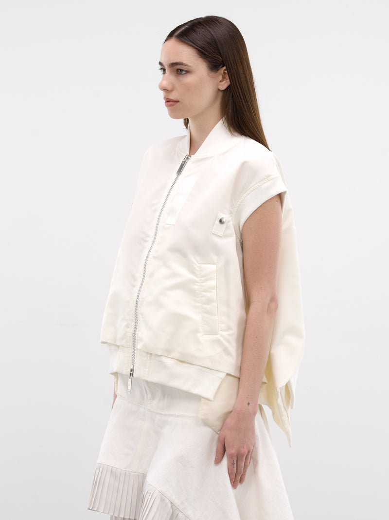 White Nylon Twill Bomber Vest (26-08305-151-OFF-WHITE)
