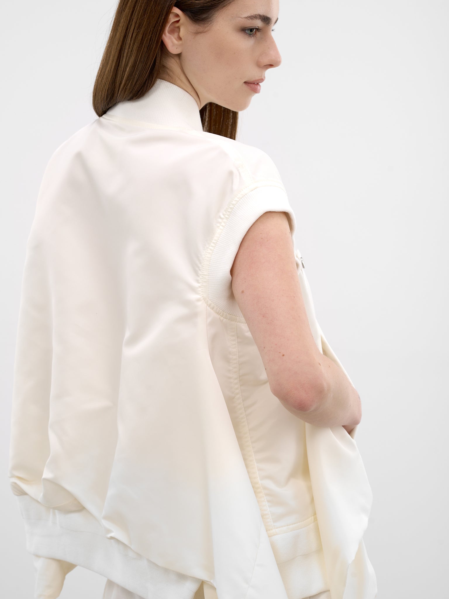 White Nylon Twill Bomber Vest (26-08305-151-OFF-WHITE)