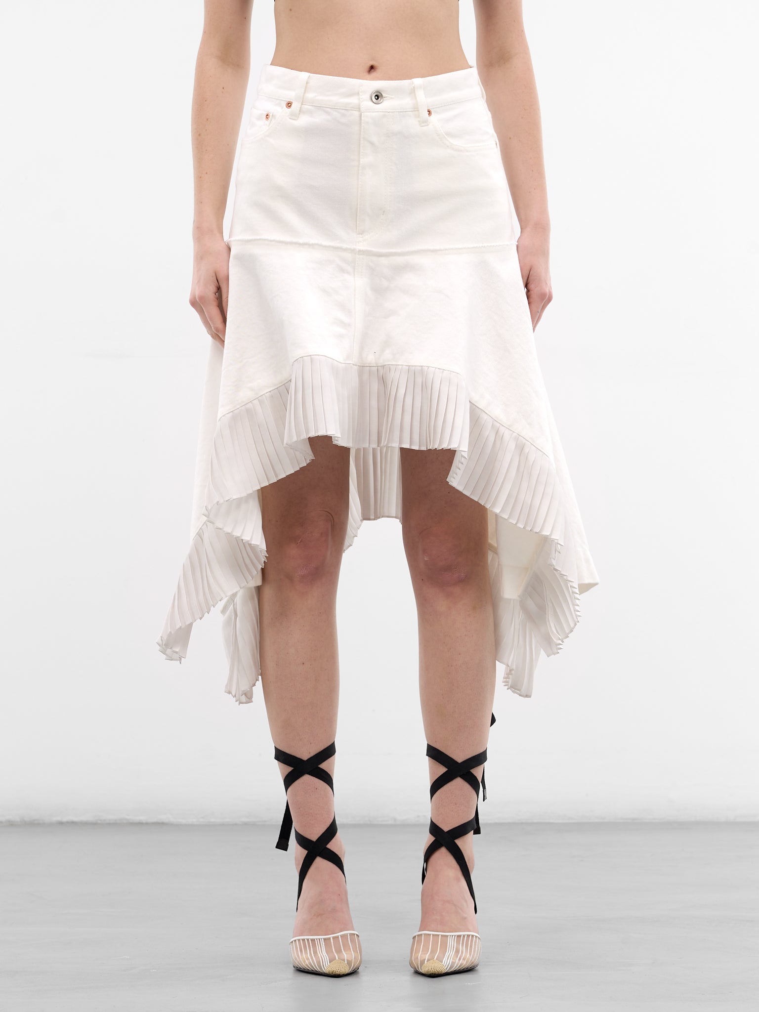 White Hybrid Denim Satin Skirt (26-08315-151-OFF-WHITE)