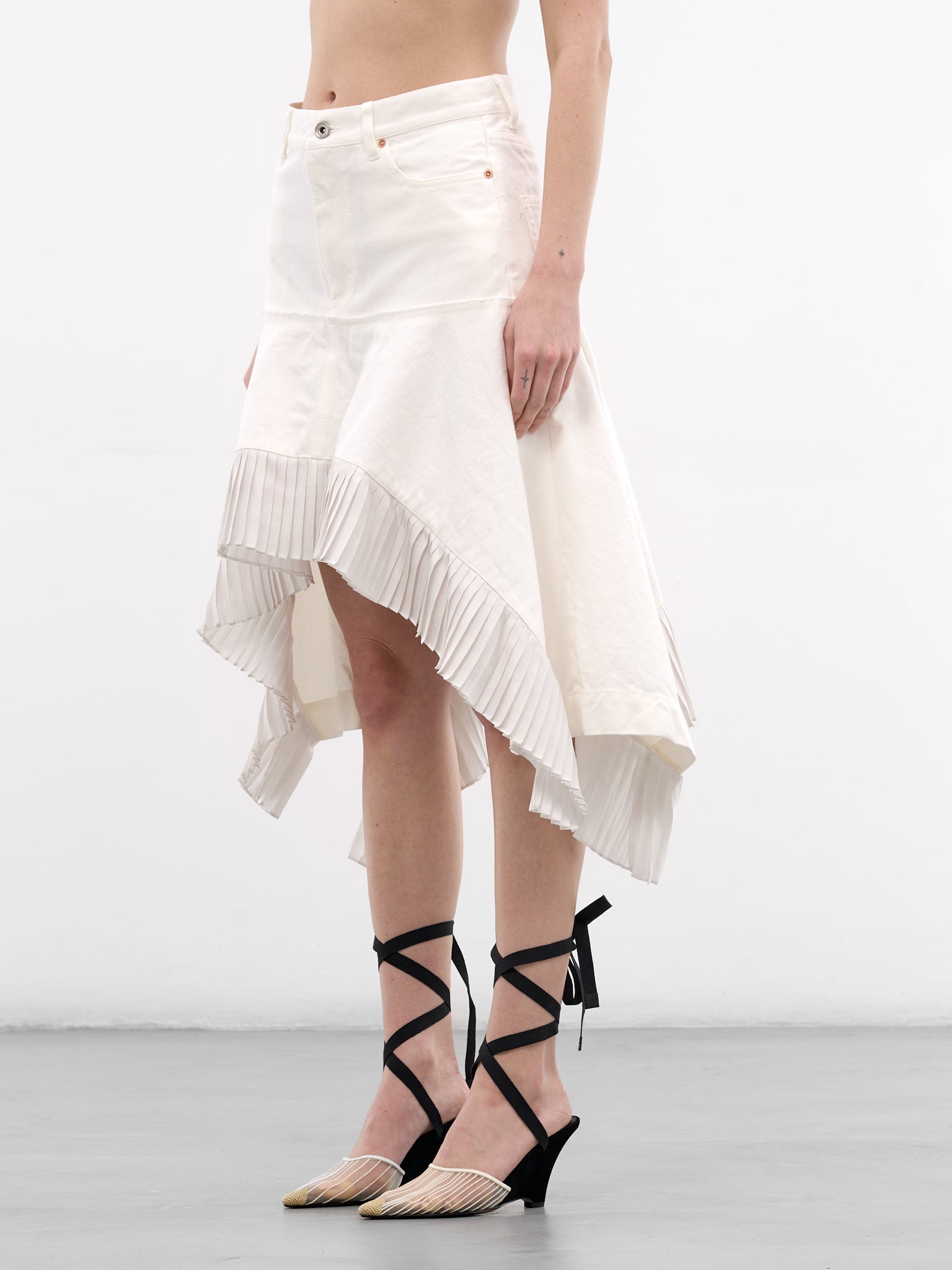 White Hybrid Denim Satin Skirt (26-08315-151-OFF-WHITE)