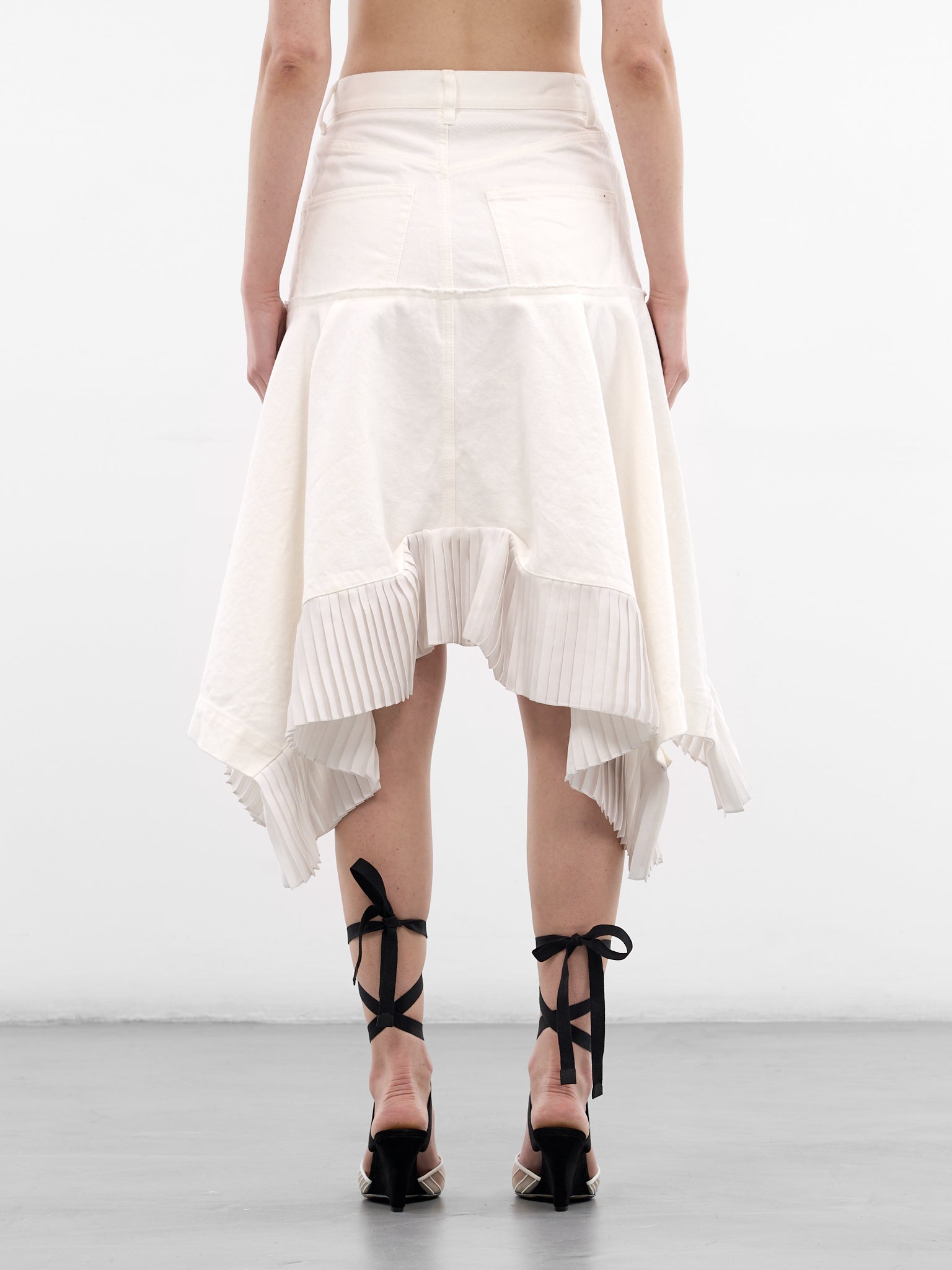 White Hybrid Denim Satin Skirt (26-08315-151-OFF-WHITE)