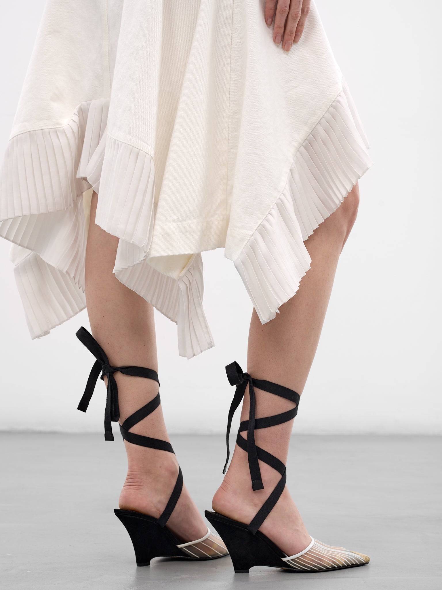 White Hybrid Denim Satin Skirt (26-08315-151-OFF-WHITE)