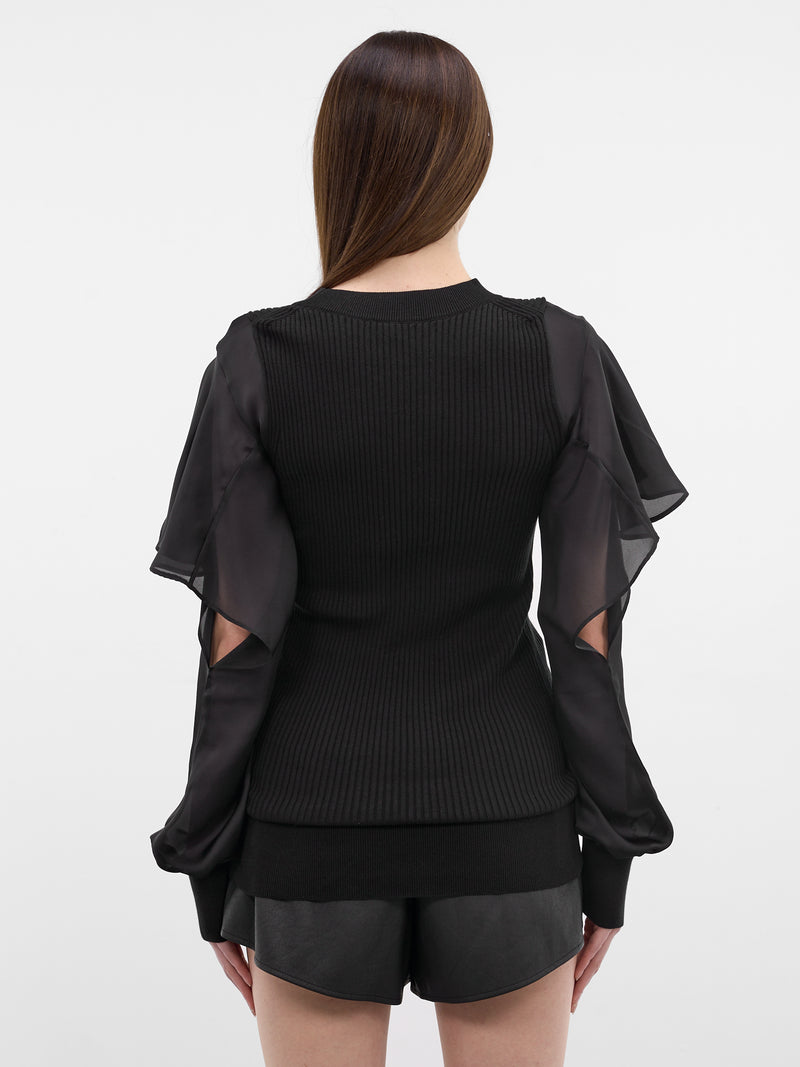 Cotton Knit Satin Sleeves Sweater (26-08336-001-BLACK)