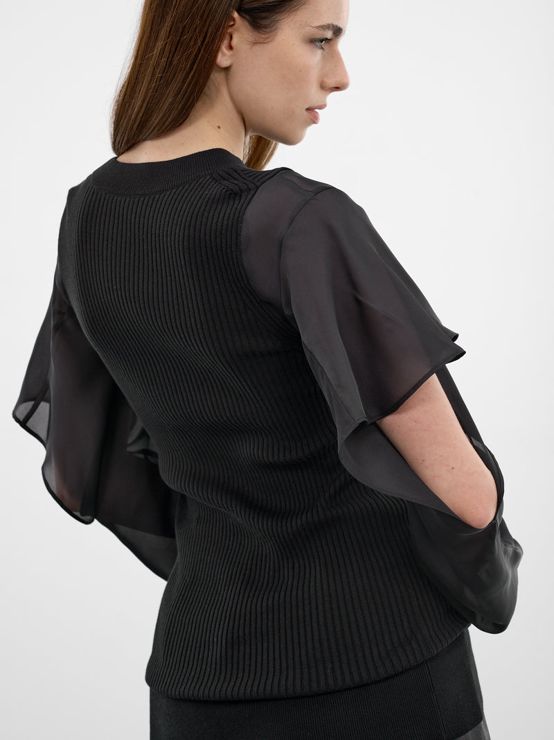 Cotton Knit Satin Sleeves Sweater (26-08336-001-BLACK)