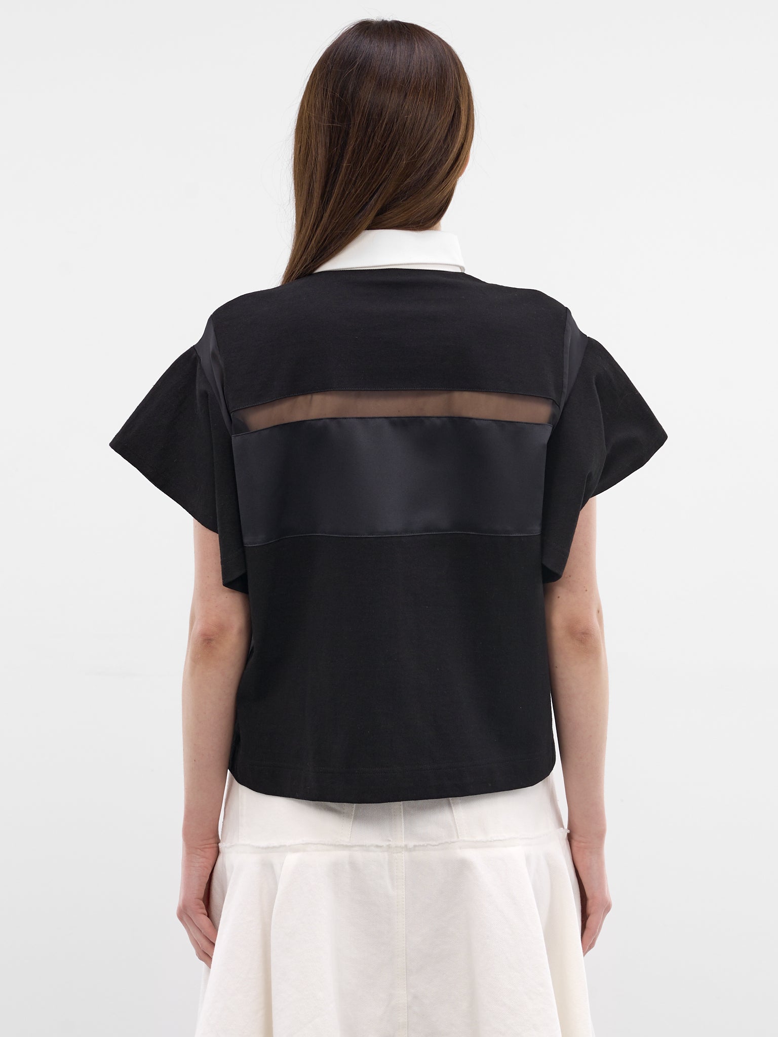 Black Sheer Paneled Polo Shirt (26-08352-001-BLACK)