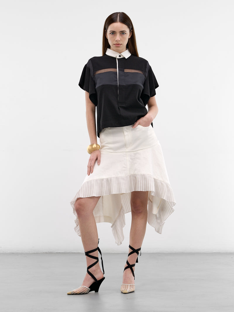 Black Sheer Paneled Polo Shirt (26-08352-001-BLACK)