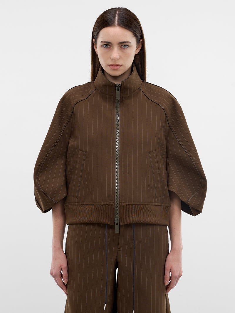 Brown Pinstripe Matelassé Boxy Jacket (26-08366-818-BROWN-STRIPE)