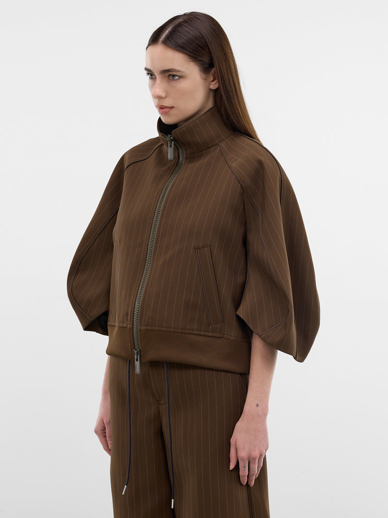 Brown Pinstripe Matelassé Boxy Jacket (26-08366-818-BROWN-STRIPE)