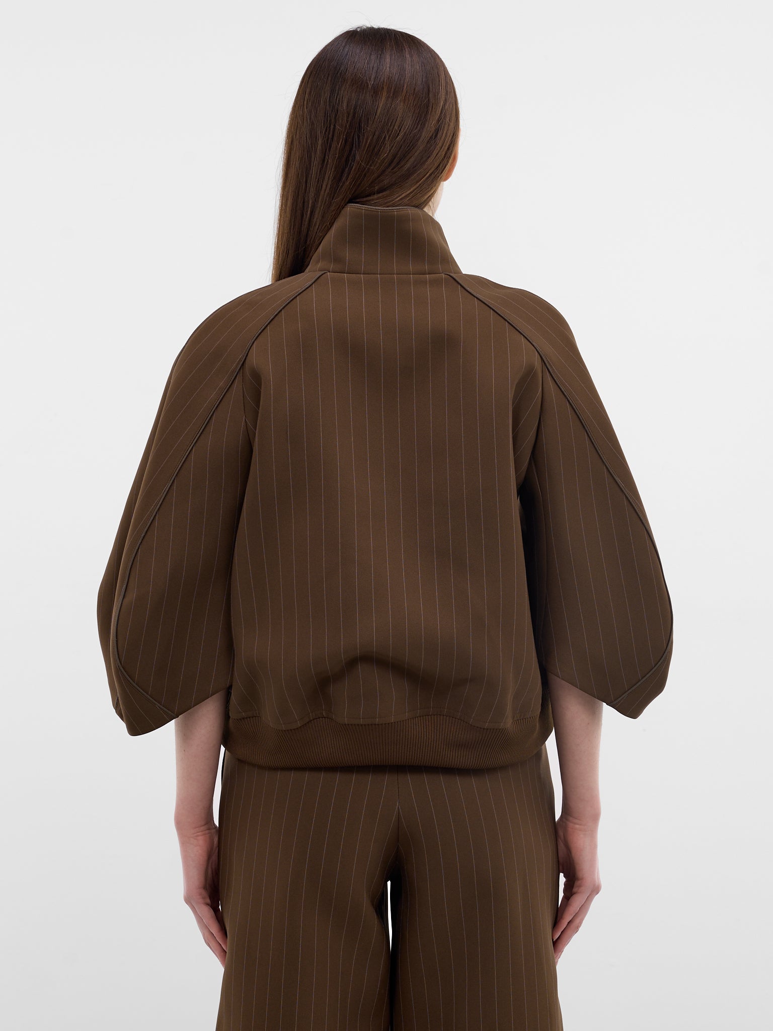 Brown Pinstripe Matelassé Boxy Jacket (26-08366-818-BROWN-STRIPE)