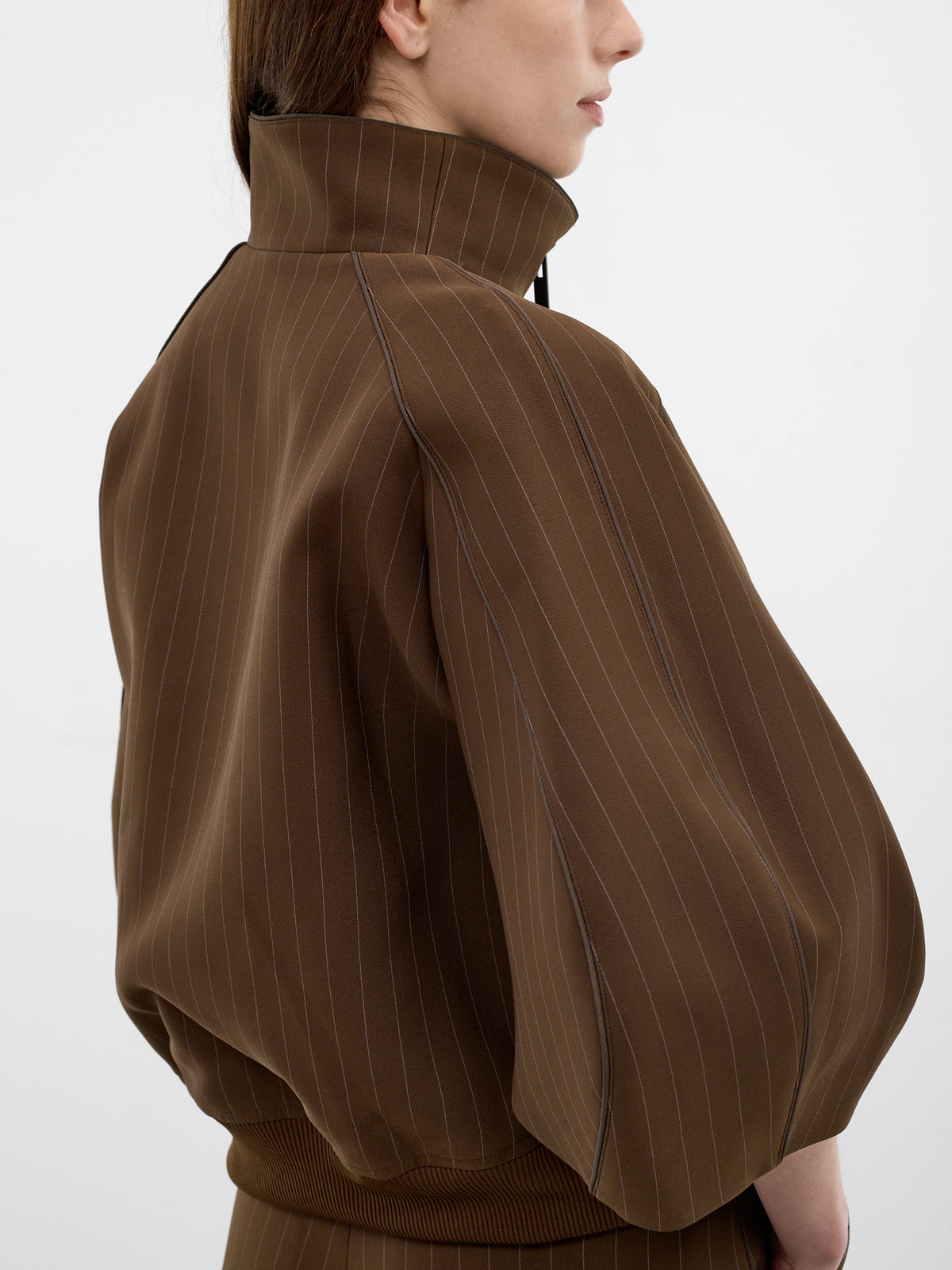 Brown Pinstripe Matelassé Boxy Jacket (26-08366-818-BROWN-STRIPE)