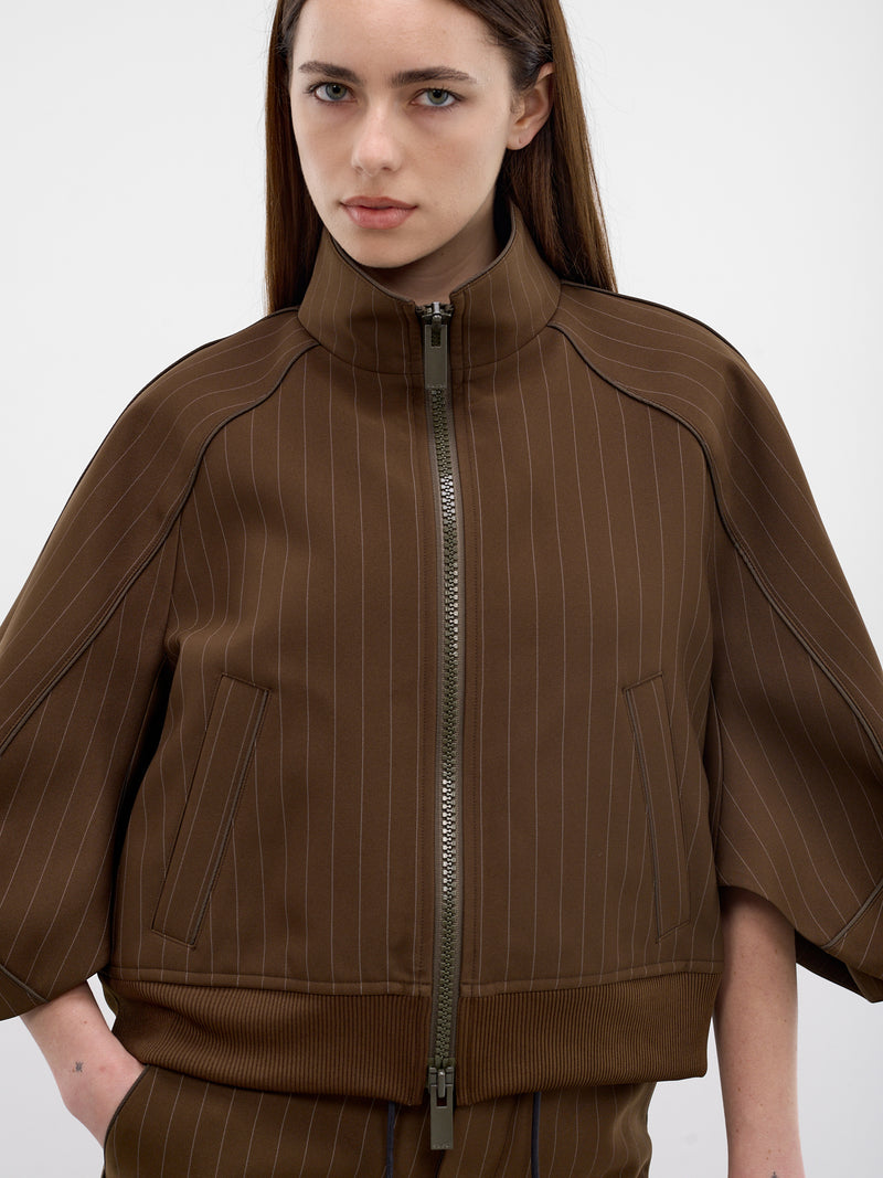 Brown Pinstripe Matelassé Boxy Jacket (26-08366-818-BROWN-STRIPE)