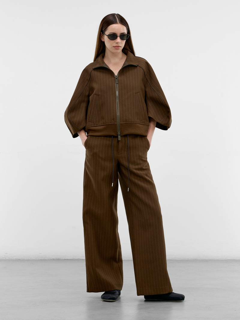Brown Pinstripe Matelassé Layered Pants (26-08370-818-BROWN-STRIPE)